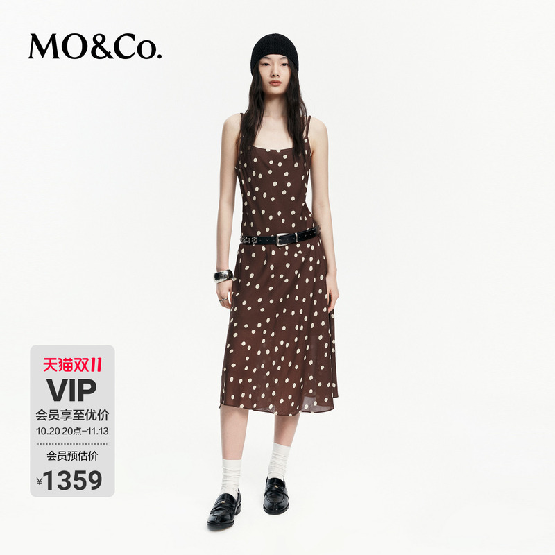 Moco Suspender Dress 2026 Autumn New Retro Polka Dot Rayon Crepe Bias-Cut Waist-Cinching Dress Mbf3Drs032 Moco Suspender Dress 2026 Autumn New Retro Polka Dot Rayon Crepe Bias-Cut Waist-Cinching Dress Mbf3Drs032