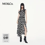 Платье MOCO, новинка осени 2025, клетчатая косая складка на плечах, асимметричный разрез и пояс MBE3DRS044