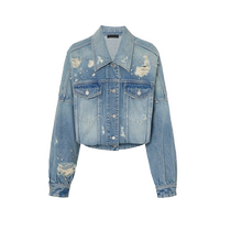 MOCO2024 spring new product hand-stitched diamond-embellished hole bat sleeve Turkish cotton denim jacket MBD1JKT005