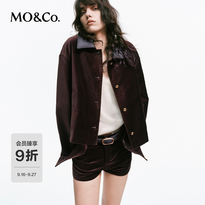 Moco Jacket 2026 Autumn New Product Cotton Velvet Chestnut Brown Leather Collar Short Box-Style Retro Mbf3Jkt017 Moco Jacket 2026 Autumn New Product Cotton Velvet Chestnut Brown Leather Collar Short Box-Style Retro Mbf3Jkt017