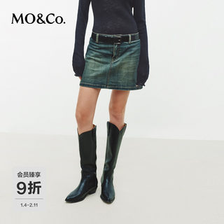 Moco Denim Skirt Short Skirt 2026 Spring New Product with Striped Scarf A-Line Low Waist Gray-Blue Washed Mbf1Skt012