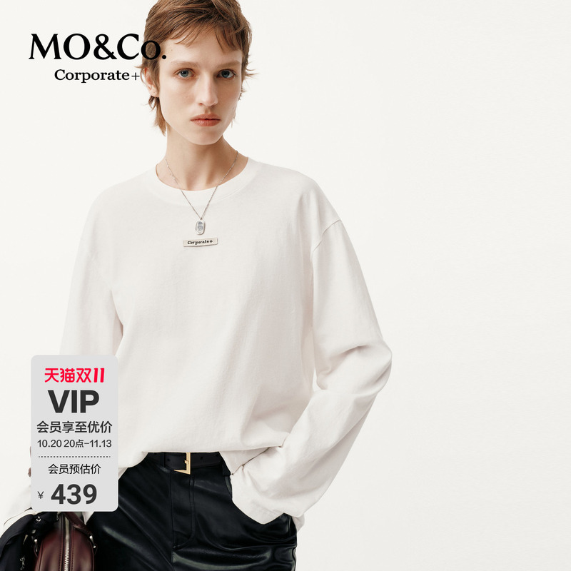 【C+ Series】Moco Long Sleeve T-Shirt Comfortable Cotton Unisex Loose H-Shape Basic Versatile Concealing Flaws Mo&Co