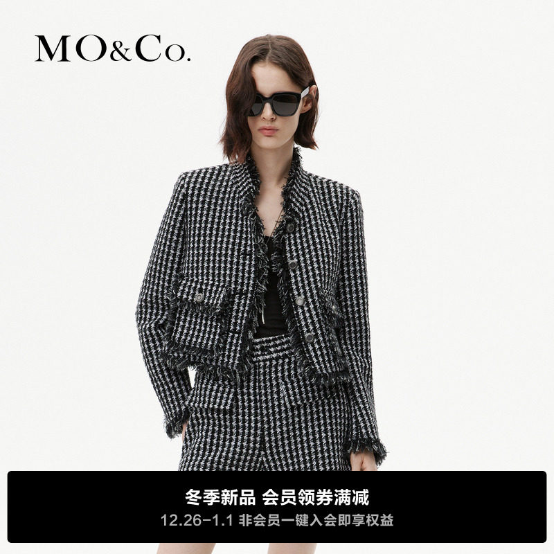 MOCO2023 Winter New Pint Classic Kilobirge Weave Handcrafted Lmao Padded Shoulder Short jacket MBC4COT029-Taobao