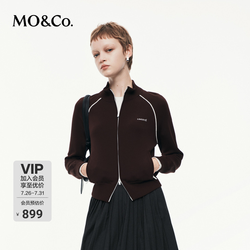 Moco Knitted Cardigan, Spring and Autumn Acetate Wool, Light Sports Style, Small Stand Collar, Short Style Moco Knitted Cardigan, Spring and Autumn Acetate Wool, Light Sports Style, Small Stand Collar, Short Style