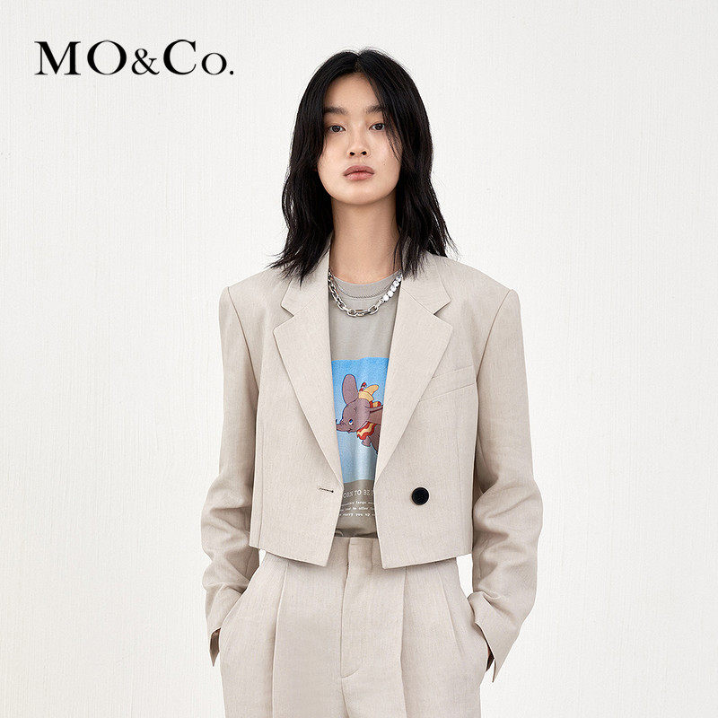 MOCO2022 spring new linen blend simplicity approx. wide shoulder short suit jacket MBB1BLA019 Moanke