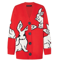(亲子装)MOCO冬新品兔年系列宽松羊毛毛衣外套开衫红色黑色