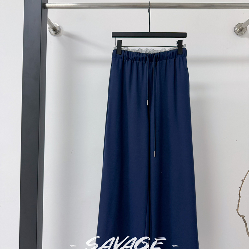 Savage-Korean Style Casual Versatile Loose-Fitting Drawstring Pants with Contrasting Lace Splicing Savage-Korean Style Casual Versatile Loose-Fitting Drawstring Pants with Contrasting Lace Splicing