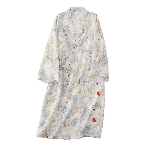 Весенняя летняя хлопковая пижама, марлевый лонгслив, банный халат, цветочный принт