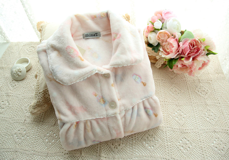 Công chúa dễ thương mùa thu và mùa đông Phụ nữ Nhật Bản dày flannel dài váy ngủ san hô lông cừu áo ngủ dài tay đồ ngủ kích thước lớn vay cotton