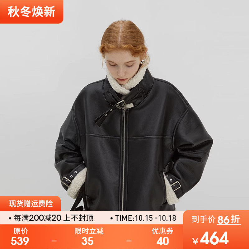 Van Lo 2023 Winter Fur One-piece Jacket Woman Plus Suede Thickening Upright Collar Trendy Loose Design Locomotive Wear Jacket-Taobao