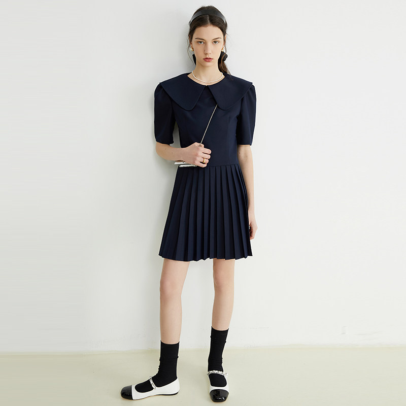 Van Loo 2022 Summer New Suit Foreign Dress Women's Law Dolls Collar Bubble Sleeves Covets Slim 100 Pleats Dresses