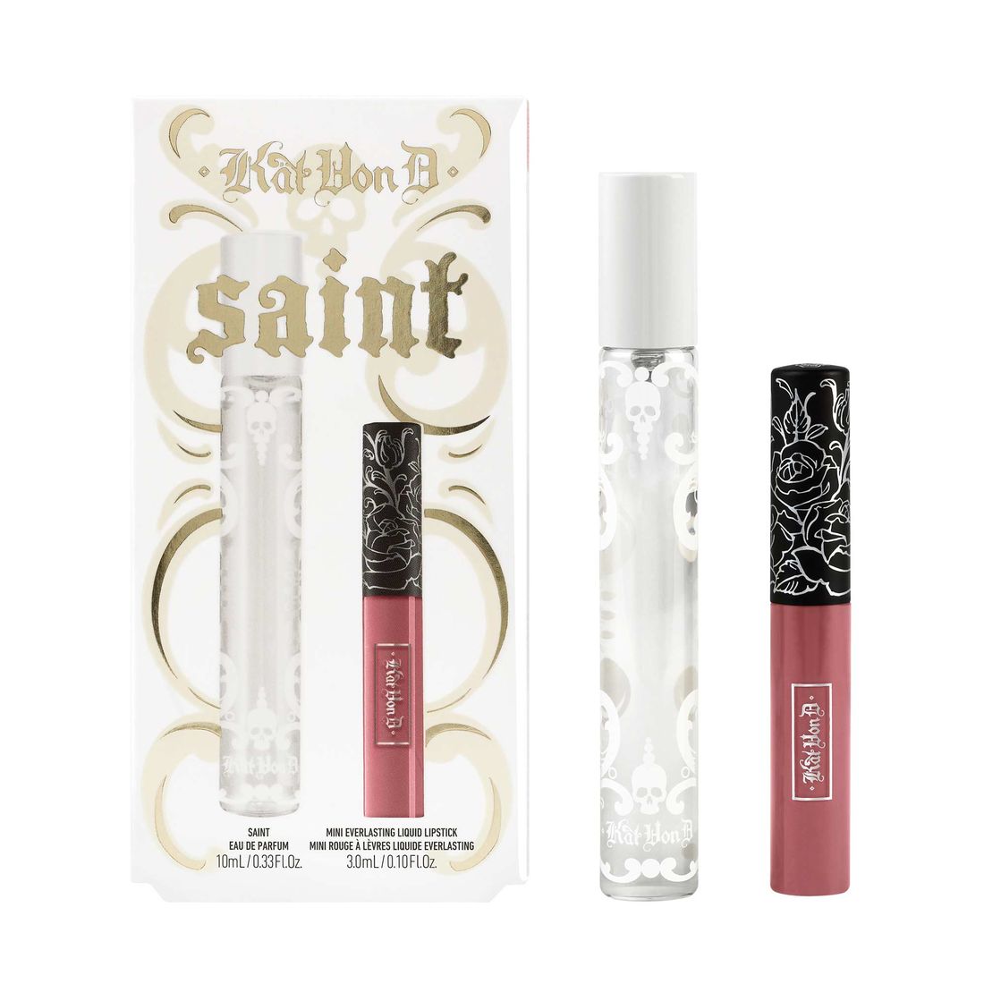 Mỹ mua bộ trang điểm Kat Von D Mini lip men nước hoa màu đen và trắng KVD Sinner Saint son môi