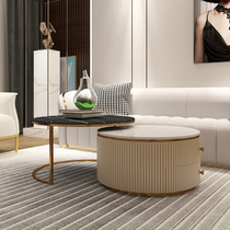 Small and small round tea table combination designer Net red modern simple light luxury round rock board tea table small apartment telescopic