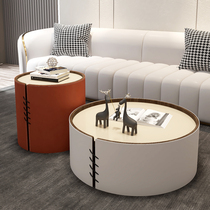 Small and small round coffee table combination modern simple living room coffee table creative designer leather fashion coffee table
