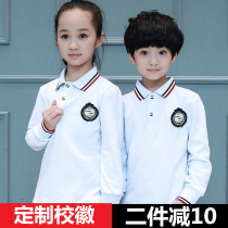 Children White T-shirt long sleeve spring and autumn Cotton Boys lapel polo shirt girls student school uniform base shirt T-shirt