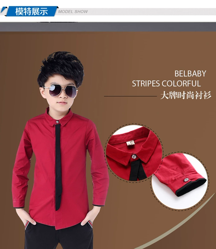 Áo sơ mi nam màu đen cho bé sơ mi cotton dài tay mùa xuân thu đỏ áo sơ mi cotton trắng đồng phục trường tiểu học - Áo sơ mi sơ mi bé gái đẹp