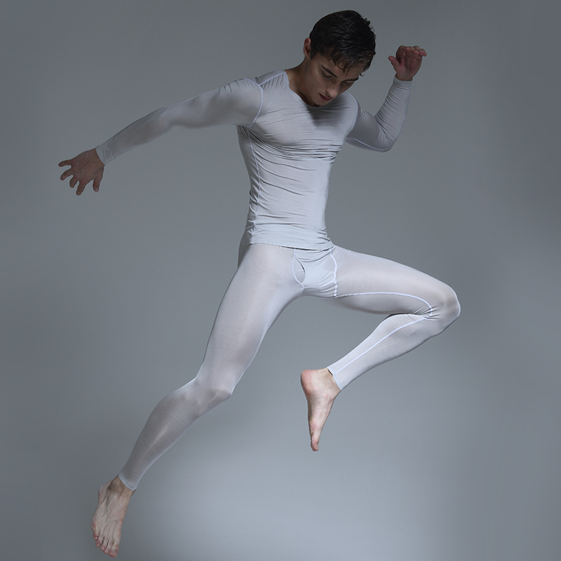 Ultra-thin Slide Men Ice Wire Trace Urine Autumn Clothes Sexy-tide Men's Long-sleeved Pants Lingerie