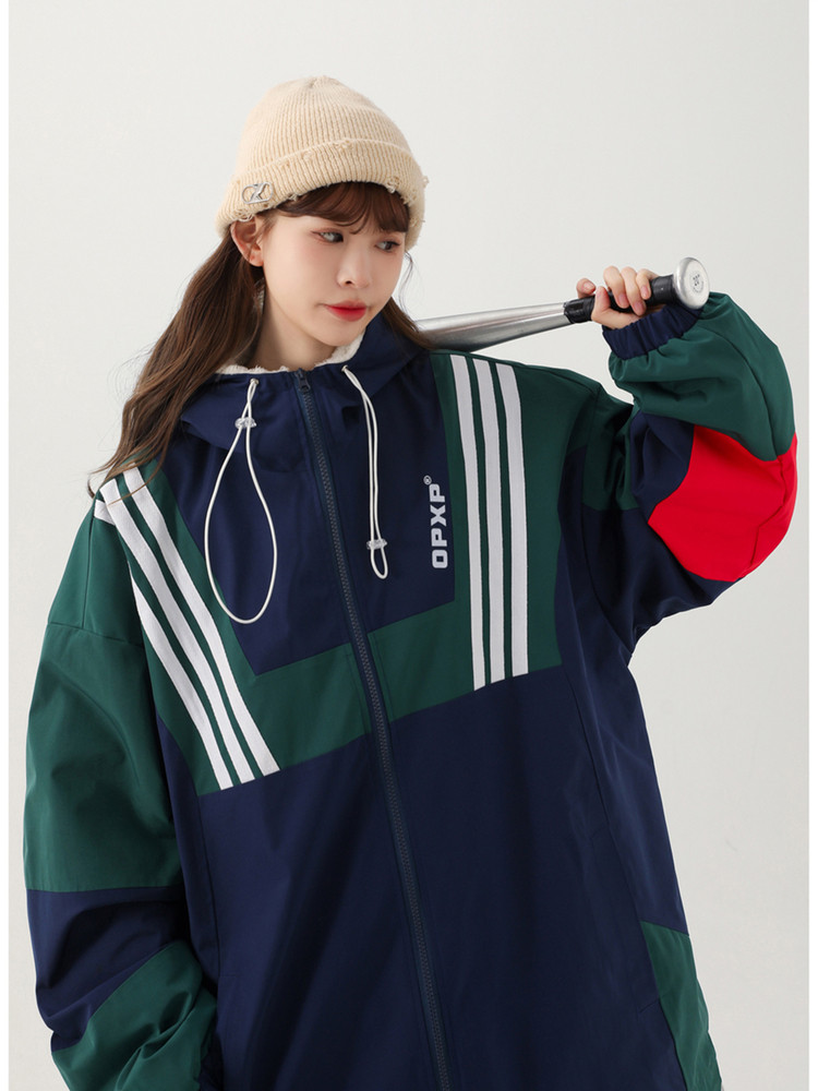 Tangshi Group Desso Patchwork Color-Blocking Workwear Hooded Cotton Jacket for Women, Winter Thickened Warm Cotton Coat, Cotton-Padded Jacket