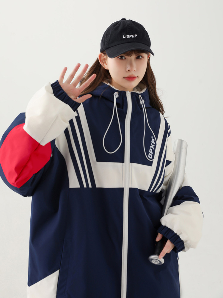 Tangshi Group Desso Patchwork Color-Blocking Workwear Hooded Cotton Jacket for Women, Winter Thickened Warm Cotton Coat, Cotton-Padded Jacket