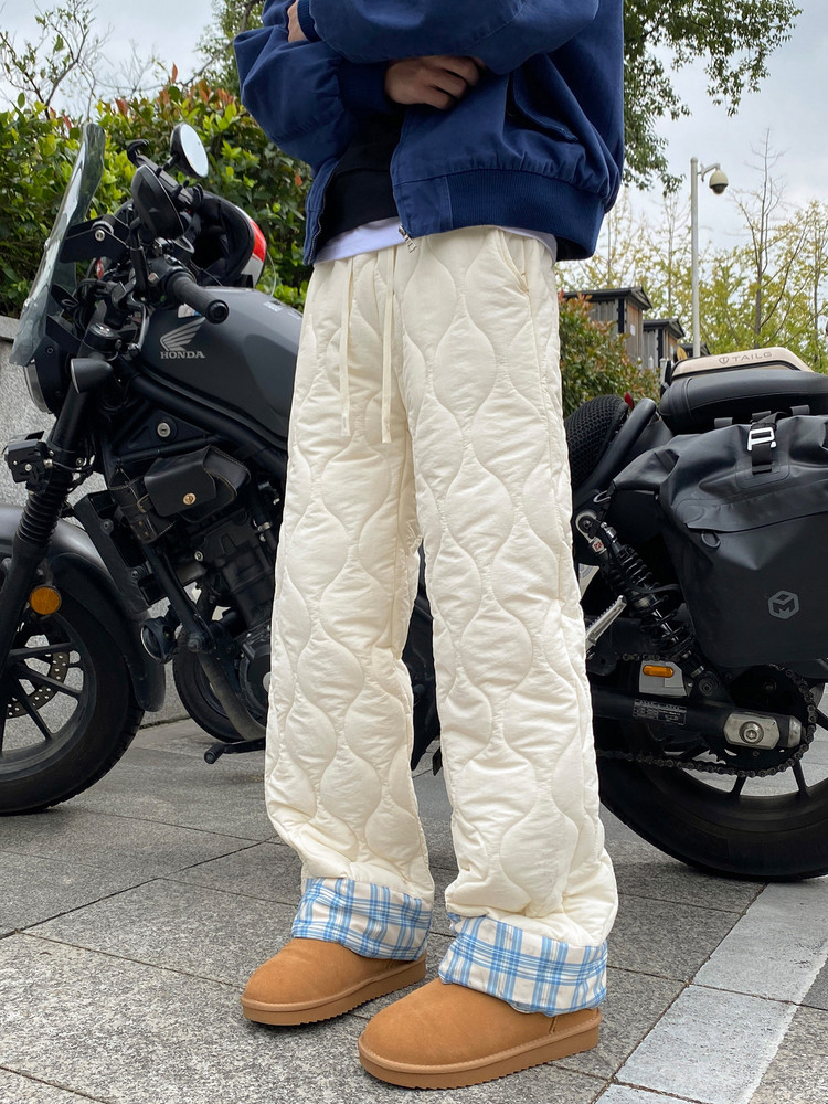 Tangshi Group Desso Warm Padded Casual Pants for Women, New Winter Style, Outdoor Cold-Proof, Fleece-Lined, Thickened Long Pants, Trendy