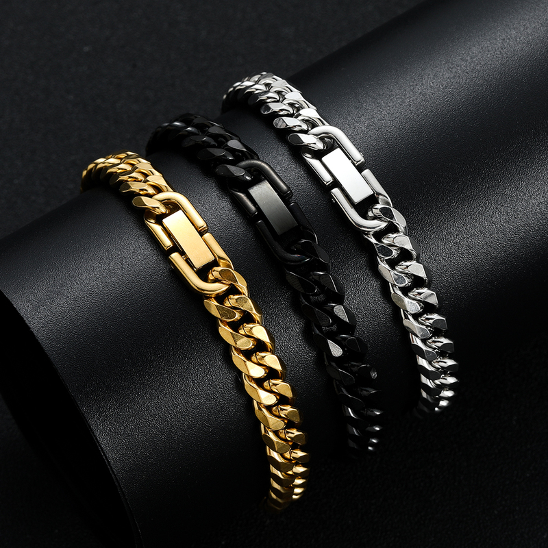 Fashionable Titanium Steel Vacuum Electroplated 18K Gold Cuban Chain Men's Bracelet, Stylish Hip-Hop Gift Accessory
