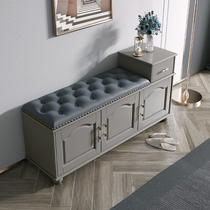 Superior Gray Wood Change Shoes Stool Shoes Cabinet Light Luxury Wear Shoes Stool in the bench of the bench