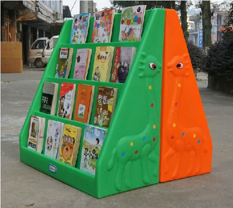 Manufacturer Direct sales Kindergarten shelf storage rack Children's giraffe bookshelf Rolling plastic toy cabinet 