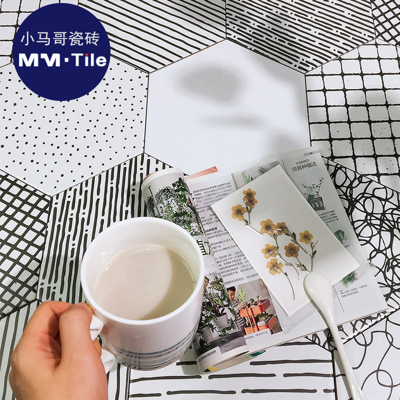Geometric creative small flower tiles antique gray hexagonal bricks B&B powder room kitchen floor tiles Nordic bathroom wall tiles