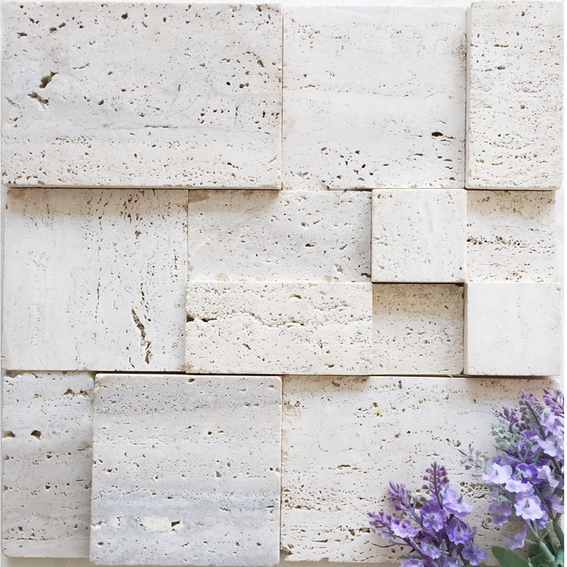 Beige travertine mosaic wall sticker background wall Antique matte 3d concave and convex cultural stone entrance balcony logo tile