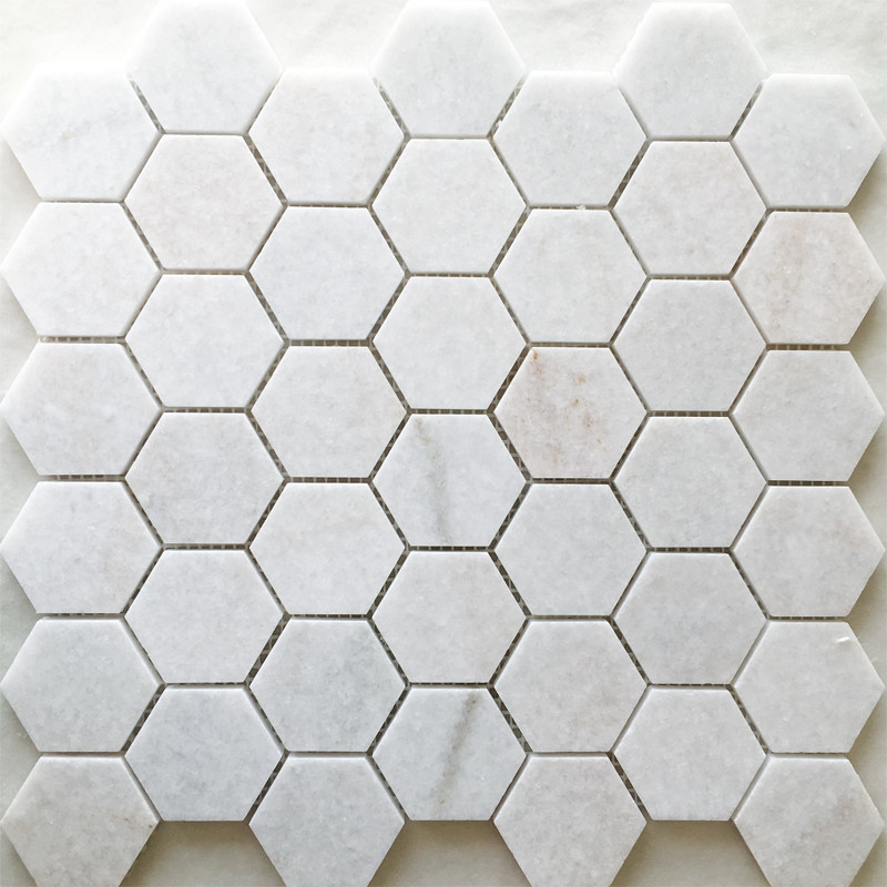 White Hexagonal Stone Mosaic Wall Stickup Natural Marble Greek White Hanwhite Jade Pool Bathroom dressing room