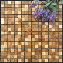 Natural Stone Mosaic Waist Line Brown Marble Gold Bisoft Yellow Mixed Parquet Bathroom Toilet Background Wall Bar