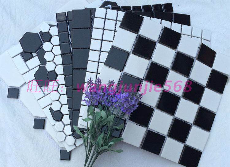 Spot ceramic mosaic tiles Black and white bathroom bathroom wall stickers Bright matte checkerboard balcony pool