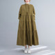 Autumn solid color splicing dress fat MM large size women's long sleeves stand collar folds cover belly long A-line skirt