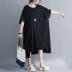 Thanh lịch trang nhã giảm tuổi ăn mặc không đều đặn Amoi phiên bản Hàn Quốc của vải dệt kim và vải lanh may áo choàng ngắn tay cỡ lớn - Sản phẩm HOT