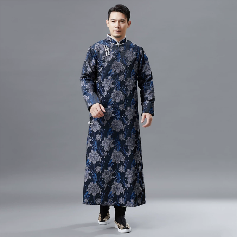 Mùa thu đông mới áo sơ mi dài tay retro Trung Quốc phong cách sườn xám nam phù điêu cắt hoa Hanfu Tang phù hợp với hiệu suất quần áo khóa quần nam đẹp