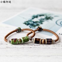 Retro bracelet woven hand rope literary and female male ceramic jewelry Yunnan Sichuan ethnic style travel gift couple