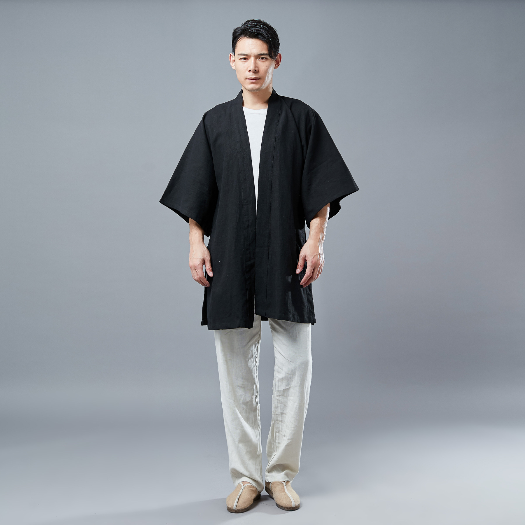 Tay áo mới Hanfu nam áo khoác mỏng phong cách Trung Quốc trang phục mở tay với áo khoác vai trang phục dịch vụ trà ảnh quần vải nam