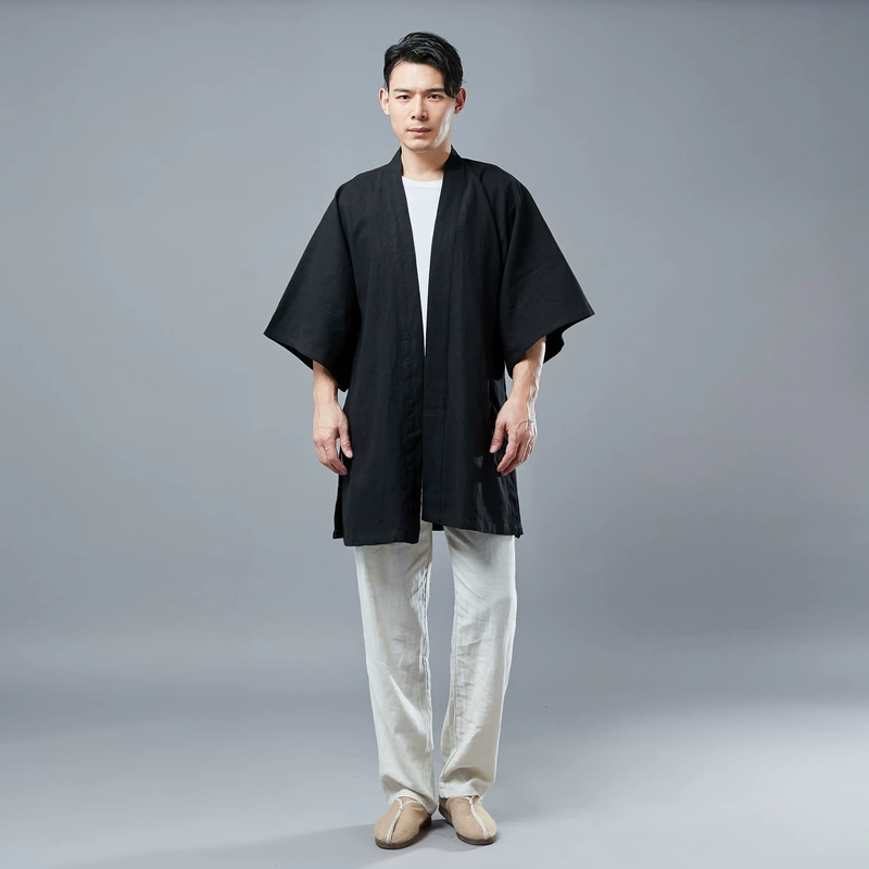 Tay áo mới Hanfu nam áo khoác mỏng phong cách Trung Quốc trang phục mở tay với áo khoác vai trang phục dịch vụ trà ảnh quần sooc