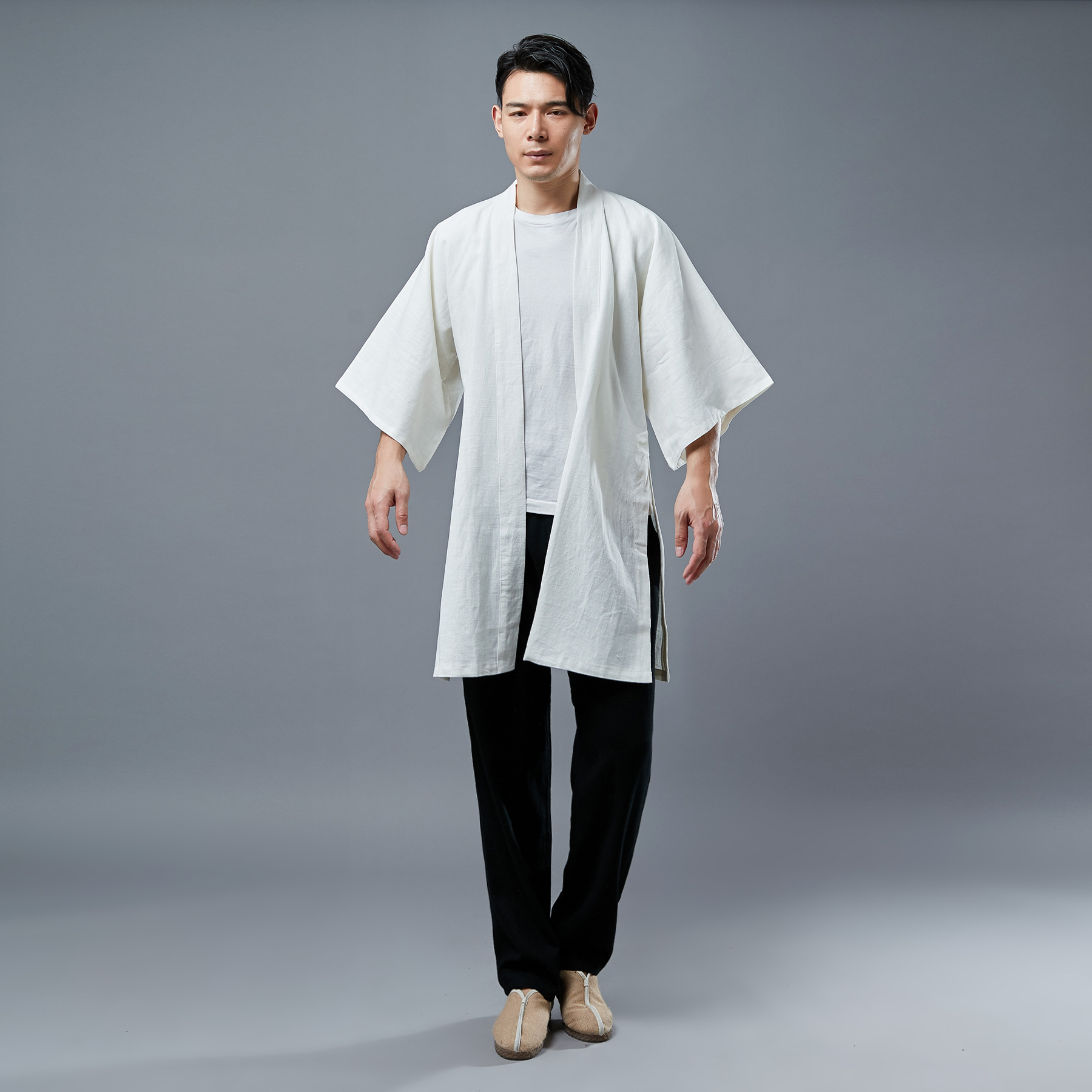 Tay áo mới Hanfu nam áo khoác mỏng phong cách Trung Quốc trang phục mở tay với áo khoác vai trang phục dịch vụ trà ảnh quần vải nam