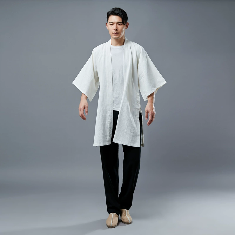 Tay áo mới Hanfu nam áo khoác mỏng phong cách Trung Quốc trang phục mở tay với áo khoác vai trang phục dịch vụ trà ảnh quần sooc