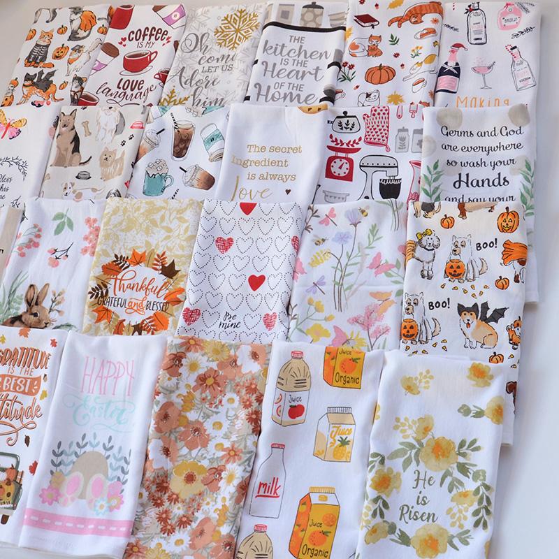European and American Style ins Fresh Kitchen Tea Towels, Household Gauze Thin Face Towels, Cartoon Pure Cotton Towels European and American Style ins Fresh Kitchen Tea Towels, Household Gauze Thin Face Towels, Cartoon Pure Cotton Towels