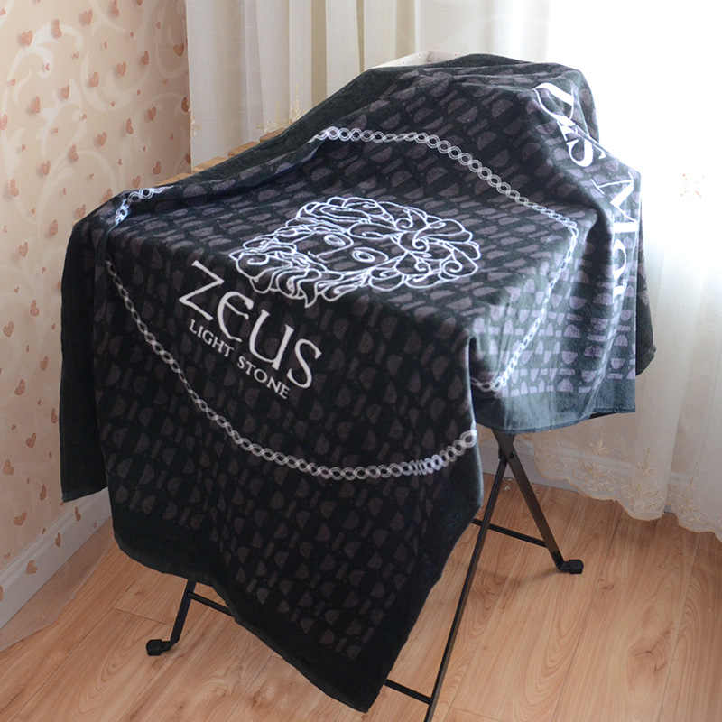 Men's black personality 140*70vm pure cotton bath towel large towel soft absorbent home fitness swimming