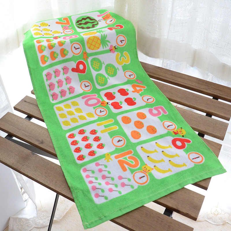 Cartoon Math Cute Fruit Pinyin Pure Cotton Face Towel Wash Face Cleaning Face Soft 75 * 35cm absorbent