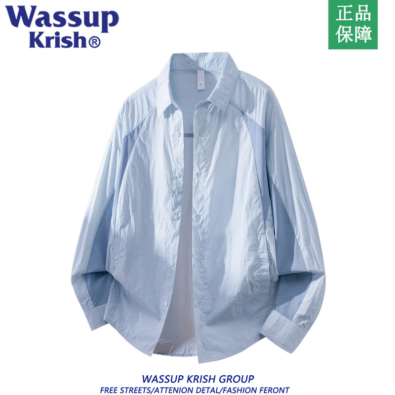 Wassup Krish Patchwork Contrasting Color Sun Protection Long-Sleeved Shirt for Men Summer New Style Cool Breathable Loose Shirt Wassup Krish Patchwork Contrasting Color Sun Protection Long-Sleeved Shirt for Men Summer New Style Cool Breathable Loose Shirt