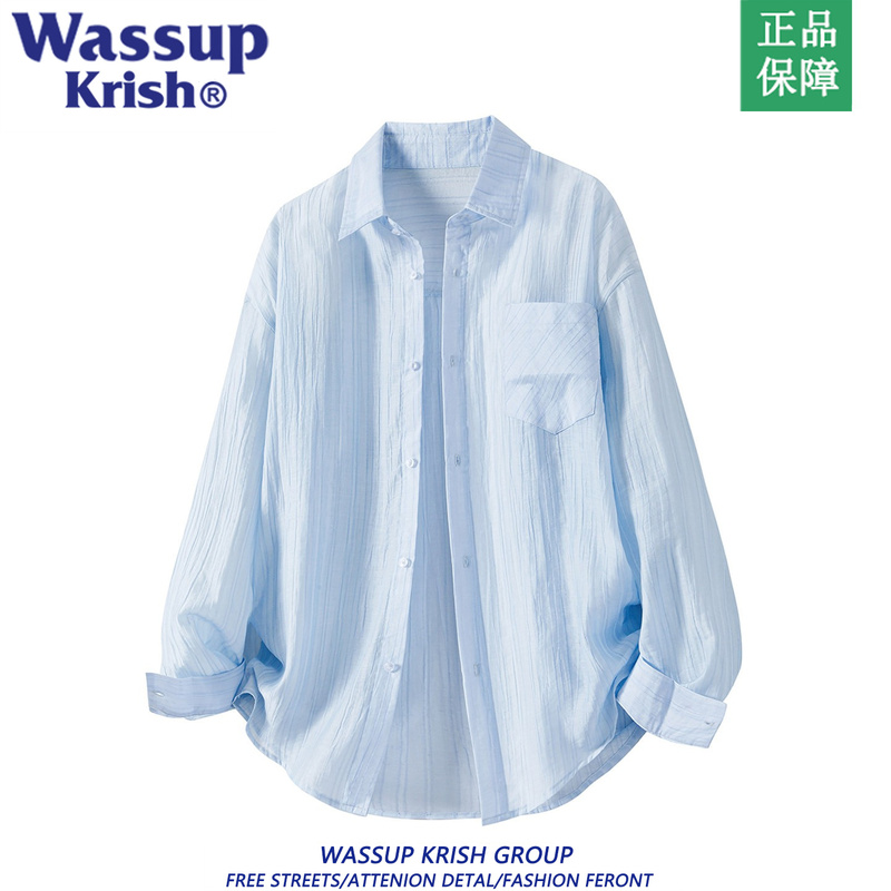 Wassup Krish Lightweight Ice Silk Sun Protection Long-Sleeved Shirt Men's Summer New Casual Loose Couple Shirt