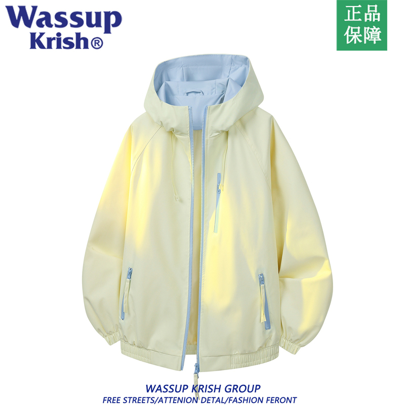 Wassup Krish Color-Blocked Hooded Windbreaker Men's Autumn Trendy Outdoor Windproof Waterproof Casual Couple's Jacket Wassup Krish Color-Blocked Hooded Windbreaker Men's Autumn Trendy Outdoor Windproof Waterproof Casual Couple's Jacket