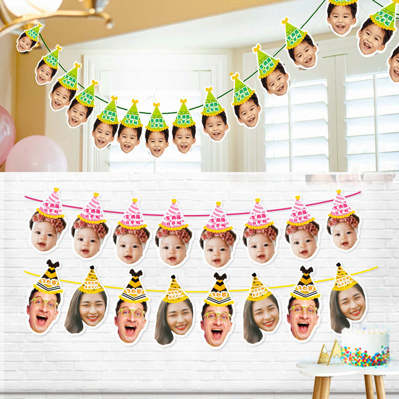 Fun Mask Avatar Head Birthday Photo Funny Game Props Hang Flags Pull Flags Custom Party Arrangement Decorations-Taobao