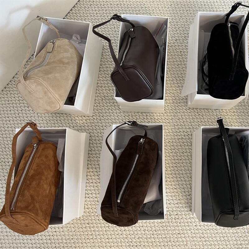 90S Pen Holder Bag for Women, Genuine Leather Handbag, Niche Spring and Summer New Suede Pencil Case Bag, Hand-Held Shoulder Crossbody Bag