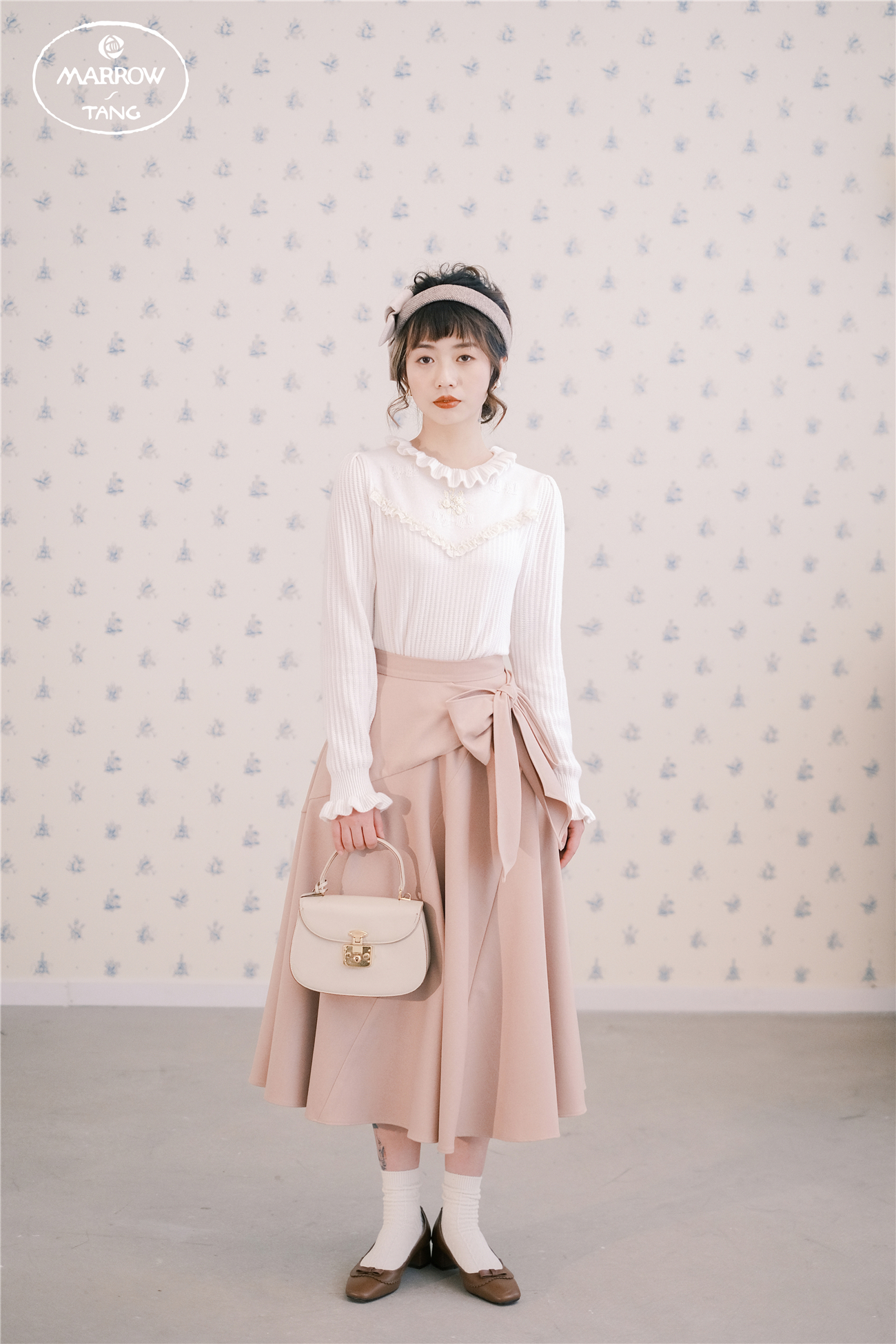 MarrowTang 2021 New Spring New Products Vanilla Take Iron Milk Oil Color Butterfly Knot and half body dress a dress