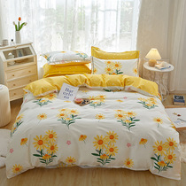 ins printed sheets 4 pieces all cotton pure cotton yellow little fresh students Single beds on supplies Three sets of 1 5
